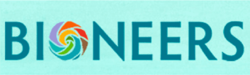 Logo with red and blue elements on a light blue background.