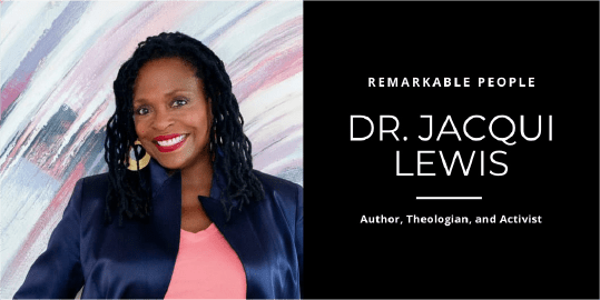 Portrait of Dr. Jane Lewis, author and theologian, smiling confidently.