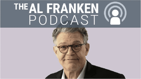 Portrait of a man with glasses promoting a podcast.