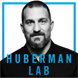 Black and white portrait of a man with 'Huberman Lab' text.