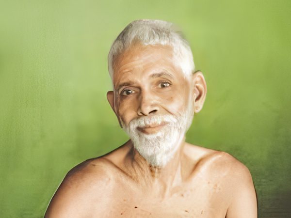 Portrait of an elderly man with white hair and a beard against a green background.
