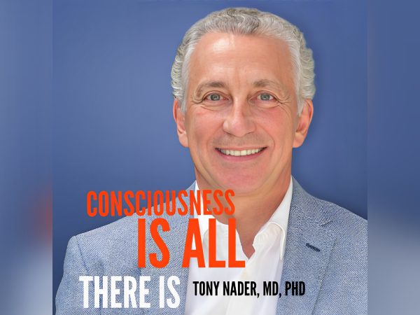 Portrait of Tony Nader with a quote about consciousness.
