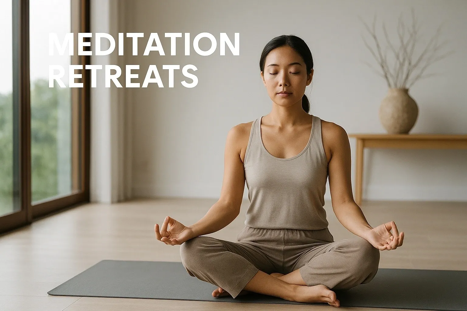 Woman meditating indoors on yoga mat.